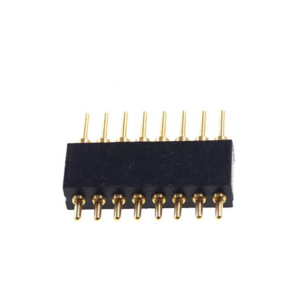 Male Header Gold Plated Brass 8 Pin Single Row Through Hole PCB Mount Grid 1.27mm Pitch Spring Loaded Pogo Pin Connector